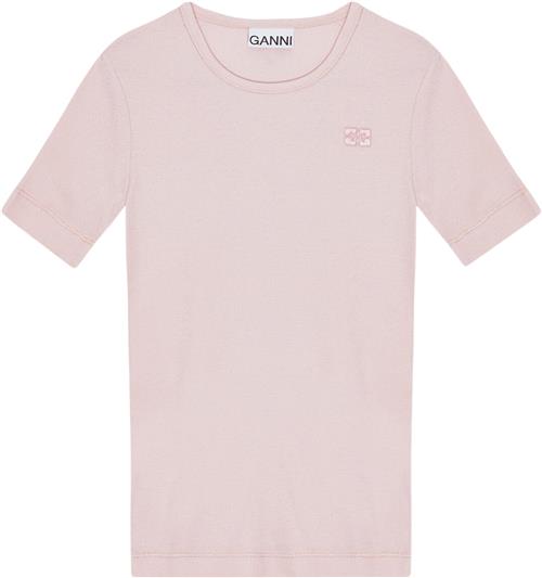 Ganni Soft Cotton Rib Short Sleeve Tshir Kvinde Chalk Pink Kortærmede T-shirts Str XXS - hos Magasin