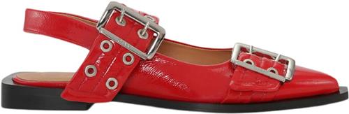 Se Ganni Feminine Buckle Ballerina Naplack Kvinde Racing Red Flade Sandaler Str 40 - hos Magasin ved Magasin