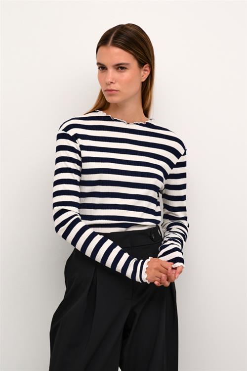 Karen by Simonsen Candacekb Big Stripe LS Kvinde Egret/night Sky Stripe Langærmede T-shirts Str S - hos Magasin