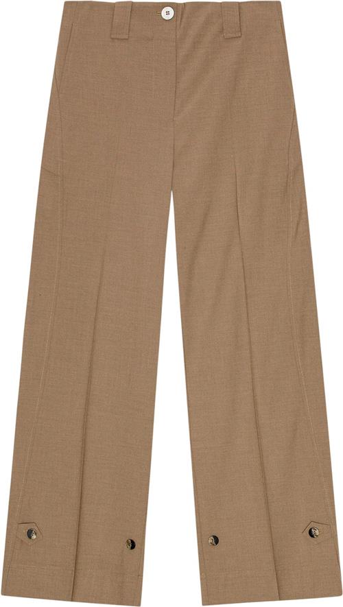 Ganni Drapey Melange Mid Waist Pants Kvinde Tiger's Eye Bukser Med Lige Ben Str 36 - hos Magasin