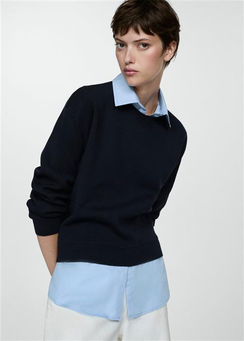 MANGO Combined Shirt Sweater Kvinde Navy Sweaters Str S - hos Magasin