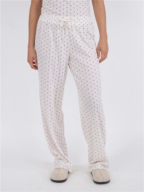 Neo Noir Serafina Pointelle Heart Pants Kvinde White Bukser Med Brede Ben Str 44 - hos Magasin