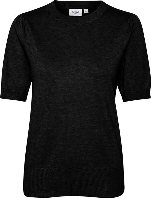 Saint Tropez Milasz SS Pullover Kvinde Black Kortærmet Strik Classic Fit Str S - hos Magasin