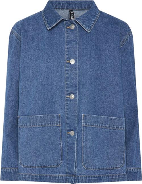 Se Pieces Pcchrissy LS Denim Loose Shirt PWP Kvinde Blå Skjorter Relaxed Fit Str XL Denim - hos Magasin ved Magasin