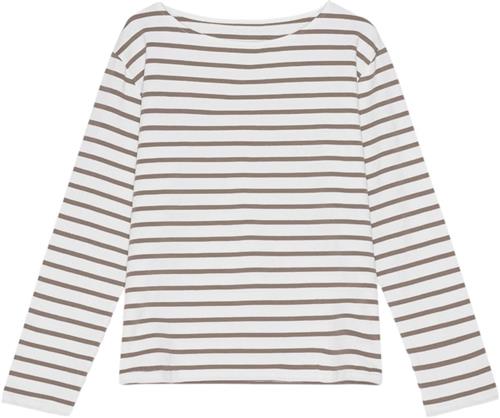 Moshi Moshi Mind Blessed Sweatshirt Stripe Kvinde Ecru / Dark Taupe Langærmede Bluser Str S - hos Magasin