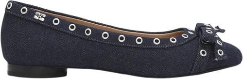 Se Ganni Eyelets Bow Ballerina Denim Kvinde Dark Navy Ballerinaer Str 39 Denim - hos Magasin ved Magasin