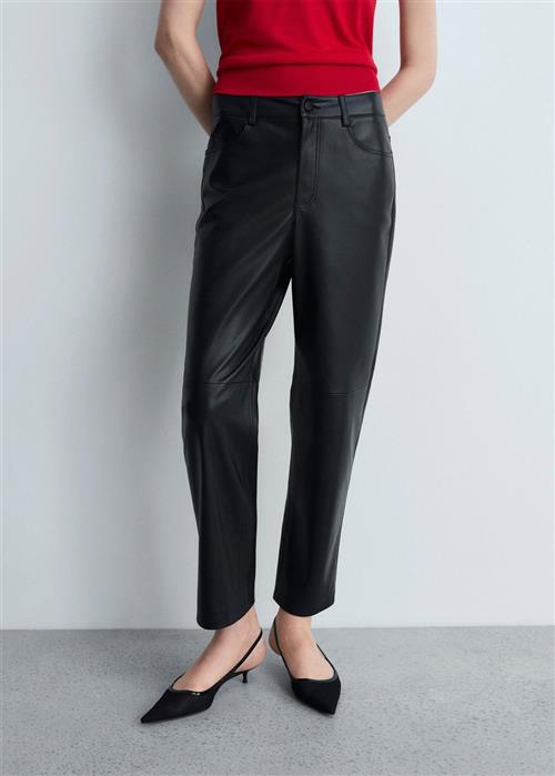 MANGO Leathereffect Straight Trousers Kvinde Black Bukser Str 40 - Læder hos Magasin