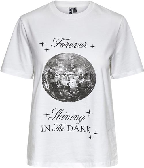 Pieces Pcronda SS Printed Tshirt Kvinde Bright White/forever Shining In The Kortærmede T-shirts Regular Fit Str XS - Bomuld hos Magasin