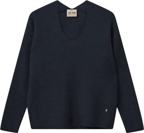 Mos Mosh Mmthora Vneck Knit Kvinde Salute Navy Sweaters Str L - hos Magasin