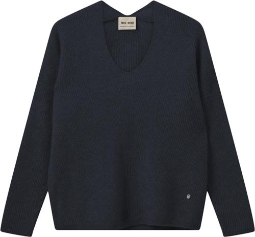 Mos Mosh Mmthora Vneck Knit Kvinde Salute Navy Sweaters Str M - hos Magasin