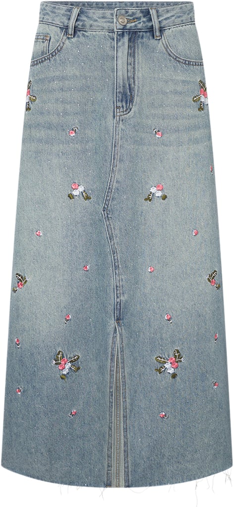 HUNKØN Dolly Denim Skirt Kvinde Light Denim Midi Nederdele Str XL Denim - hos Magasin