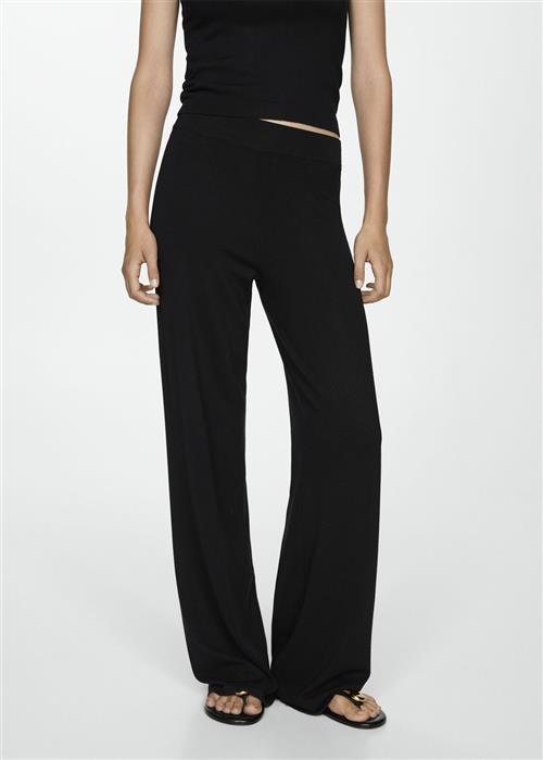 Se MANGO Knitted Wideleg Trousers Kvinde Black Bukser Str L - hos Magasin ved Magasin