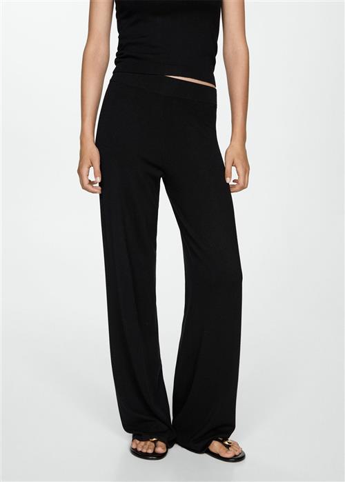 MANGO Knitted Wideleg Trousers Kvinde Black Bukser Str M - hos Magasin