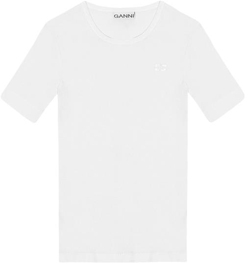 Se Ganni Soft Cotton Rib Short Sleeve Tshir Kvinde Bright White Kortærmede T-shirts Str XL - hos Magasin ved Magasin