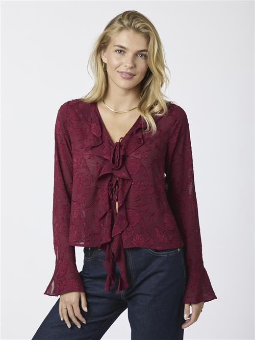 Se Neo Noir Anika Burnout Blouse Kvinde Burgundy Langærmede Bluser Str 38 - hos Magasin ved Magasin