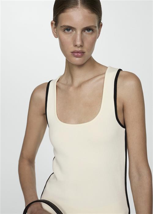 MANGO Knitted top With Contrast Details Kvinde Light Beige Tanktoppe Str M - hos Magasin