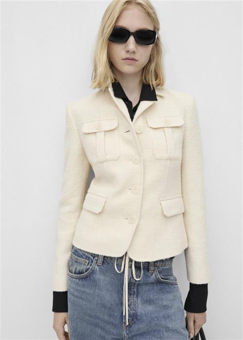 Se MANGO Blazer Tweed Pockets Kvinde Light Beige Blazere Str S - hos Magasin ved Magasin