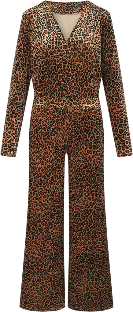 HUNKØN Angela Velour Jumpsuit Kvinde Leopard Buksedragter Str XL Velour - hos Magasin