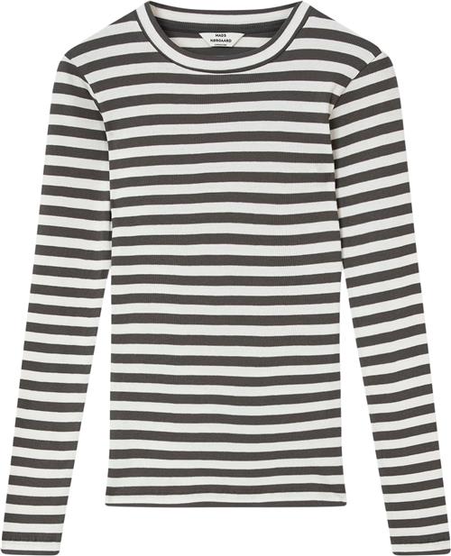 Mads Nørgaard - Copenhagen 2x2 Cotton Stripe Tuba Tee LS Kvinde Grå Og Hvid Med Striber Langærmede T-shirts Str XS - Bomuld hos Magasin