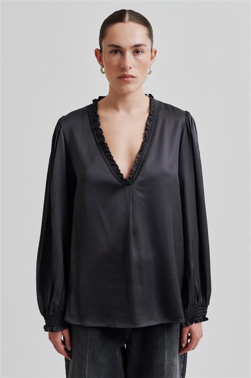 Second Female Bardi Vneck Blouse Kvinde Volcanic Ash Langærmede Bluser Str XS - hos Magasin