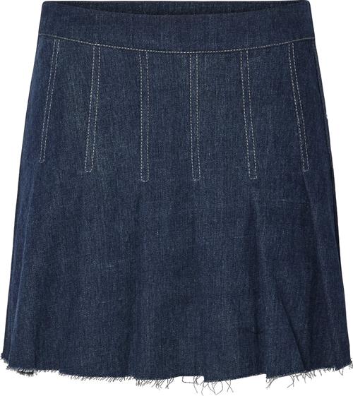 Pieces Pcfabia Short Plisse Denim Skirt D2 Kvinde Blå Korte Nederdele Str L Denim - hos Magasin