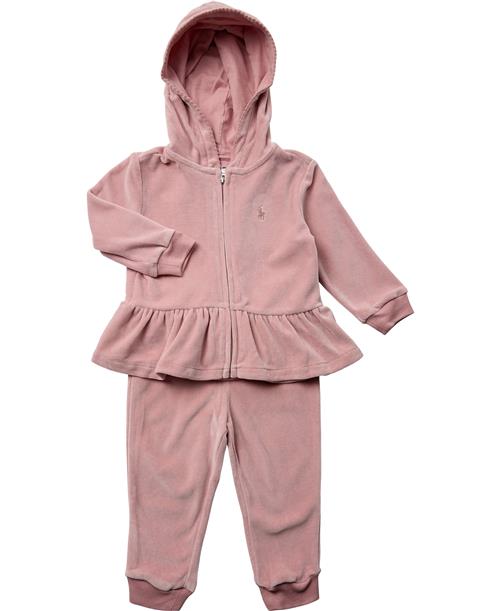 Polo Ralph Lauren Velour Hoodie & Jogger Pant Set Str 6M / 6-9 mdr Velour - Tickled Pink Hættetrøjer hos Magasin