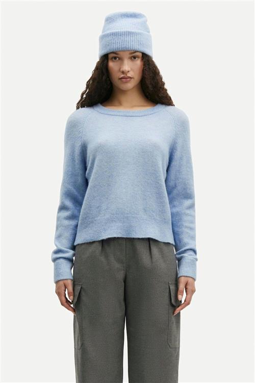 Samsøe Samsøe Nor on Short 7355 Kvinde Subdued Blue Sweaters Str L - hos Magasin