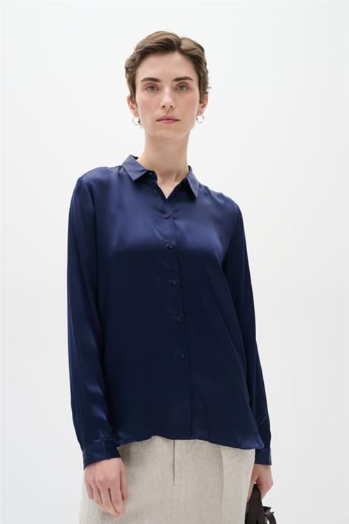 InWear Leonore Shirt Premium 100 Silk Kvinde Midnight Magic Langærmede Skjorter Relaxed Fit Str 46 - hos Magasin