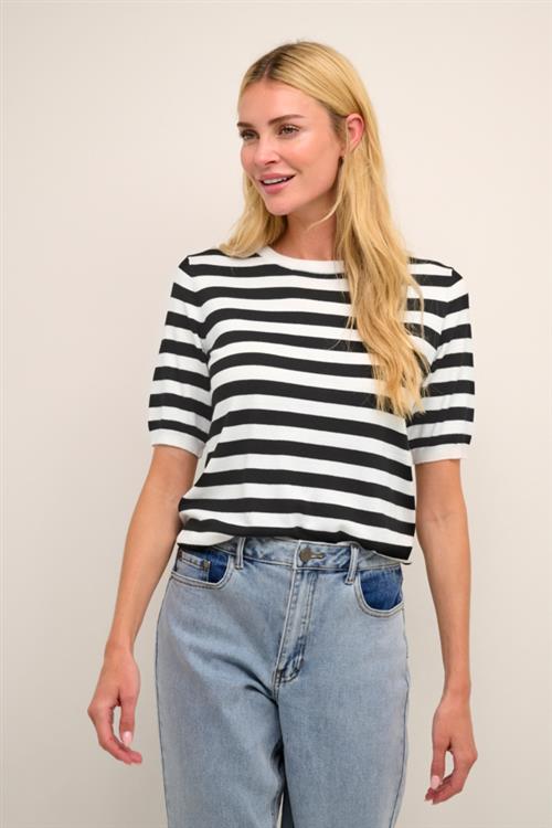 Kaffe Kamilo Short Sleeve Knit Kvinde Chalk/black Deep Stripe Kortærmede T-shirts Str XL - hos Magasin