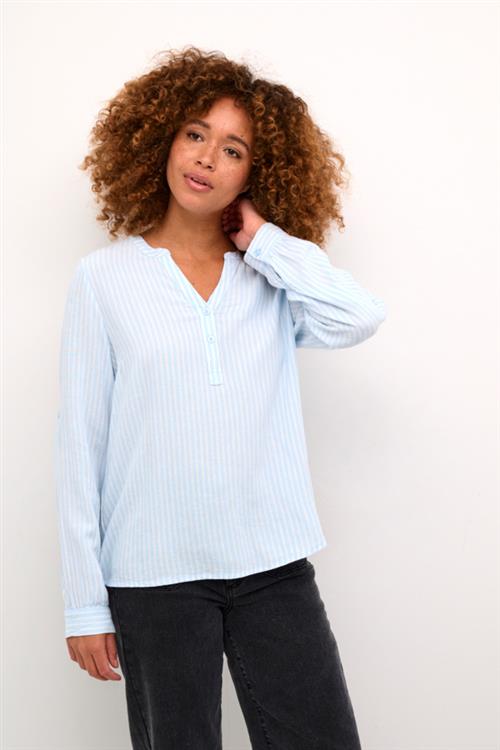 Kaffe Kamilia Blouse Kvinde Windsurfer / Chalk Stripe Langærmede Bluser Str 44 - hos Magasin