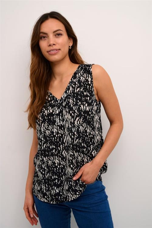 Kaffe Kaamber Top Printed Kvinde Black/white Graphic Snake Toppe Str 40 - hos Magasin