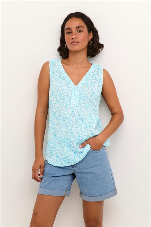 Kaffe Kaamber Top Printed Kvinde Blue Atoll Petit Fleur Toppe Str 46 - hos Magasin