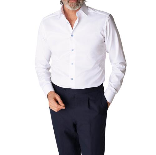 ETON White Twill Shirt Blue Details Slim Fit Mand Hvid Langærmede Skjorter Str 41 - Uld hos Magasin