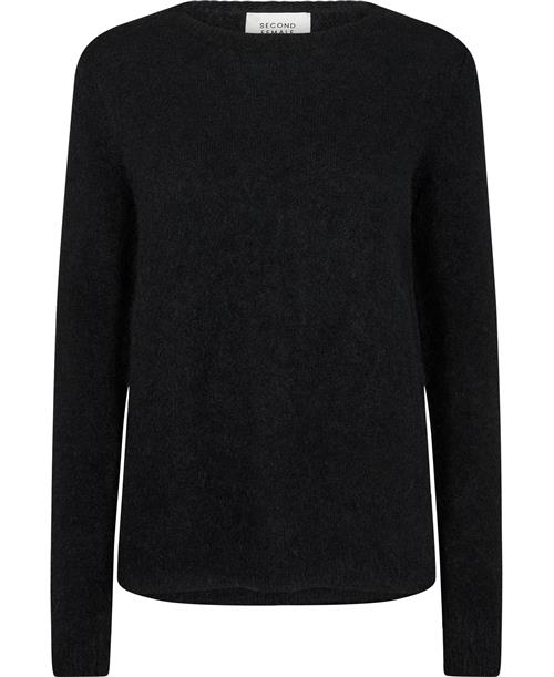 Second Female Brook Mohair Blend Knit New Oneck Kvinde Black Sweaters Str XS Mohair - hos Magasin