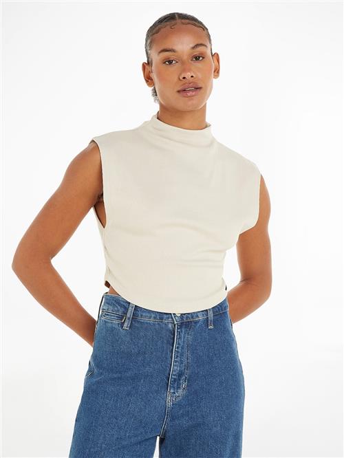 Calvin Klein Mock Neck Short Sleeve Shirt Kvinde Acf Toppe Str L - Bomuld hos Magasin