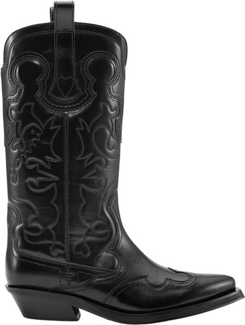 Ganni Mid Shaft Embroidered Western Boot Kvinde Black/black Cowboy & Biker Str 40 - hos Magasin