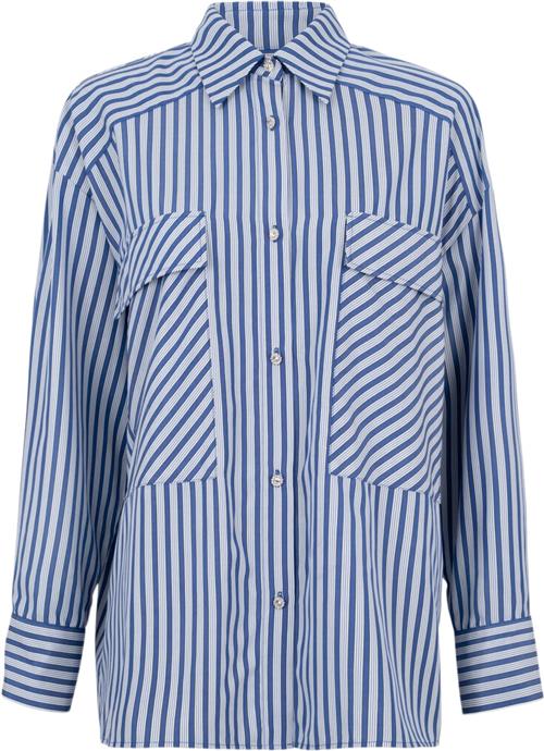 Cras Daycras Shirt Kvinde Dark Blue Stripe Langærmede Skjorter Str 38 - Polyester hos Magasin