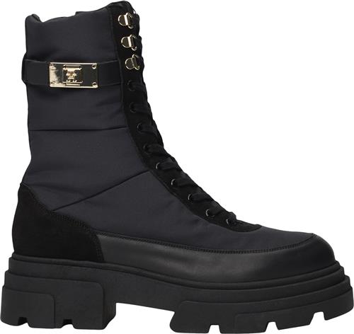 Se Tommy Hilfiger Biker Leather MIX Laceup Kvinde Black Snørestøvler Str 36 - hos Magasin ved Magasin