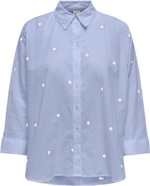 ONLY Onlnew Lina Grace LS EMB Shirt Noos Kvinde Brunnera Blue/bright White Heart Skjorter Str L - Bomuld hos Magasin