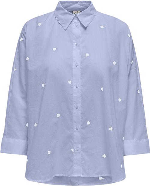 ONLY Onlnew Lina Grace LS EMB Shirt Noos Kvinde Brunnera Blue/bright White Heart Skjorter Str XL - Bomuld hos Magasin