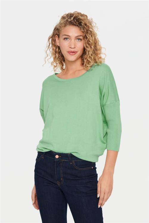 Saint Tropez A2561, Milasz Rneck Pullover Kvinde Zephyr Green Sweaters Casual Fit Str S - hos Magasin