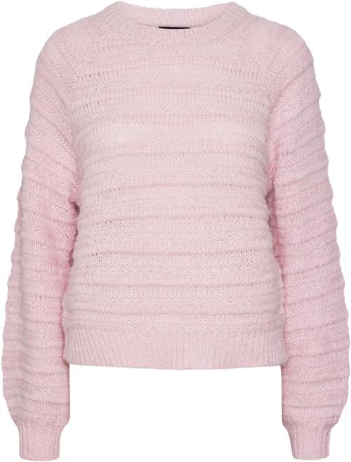 Pieces Pcjayda LS Oneck Knit Noos Kvinde Pink Lavender Langærmede Bluser Loose Fit Str S - hos Magasin