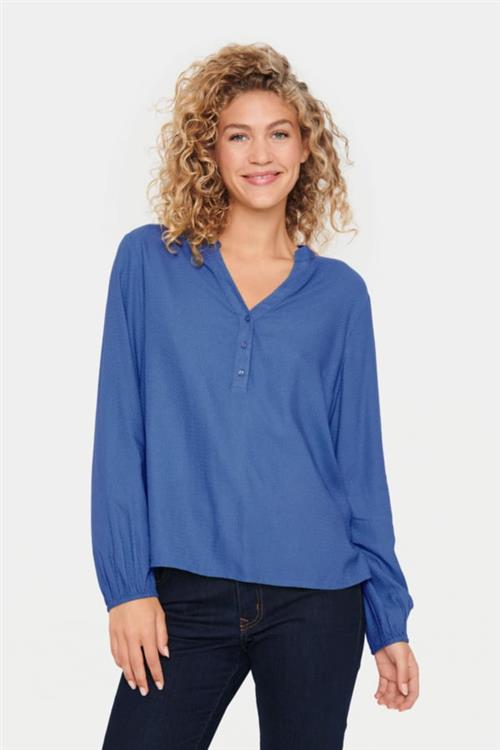 Saint Tropez Campanulasz Shirt Kvinde Dutch Blue Langærmede Skjorter Classic Fit Str XS - hos Magasin