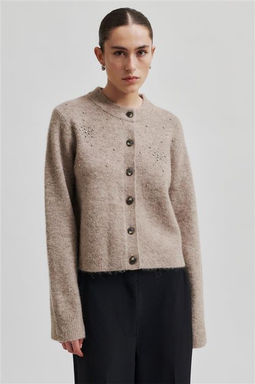 Se Second Female Sparkling Knit Cardigan Kvinde Roasted Cashew Sweaters Str S - hos Magasin ved Magasin