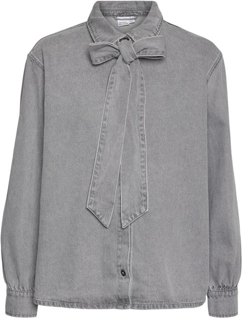 Vero Moda Vmpaige LS BOW DNM Shirt Gu216 Kvinde Light Grey Denim Skjorter Loose Fit Str S - Denim hos Magasin