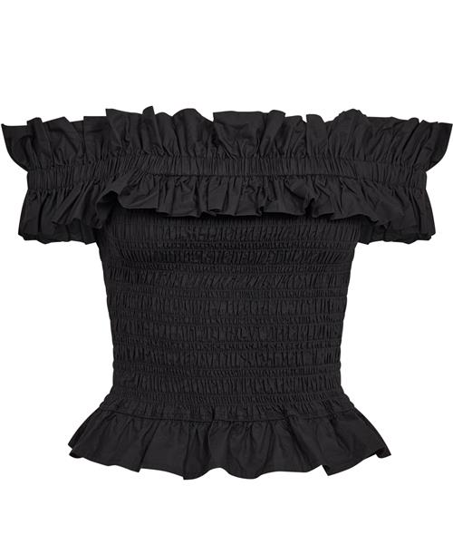 Se Ganni Cotton Poplin Offshoulder Smock To Kvinde Black Toppe Str 44 - hos Magasin ved Magasin