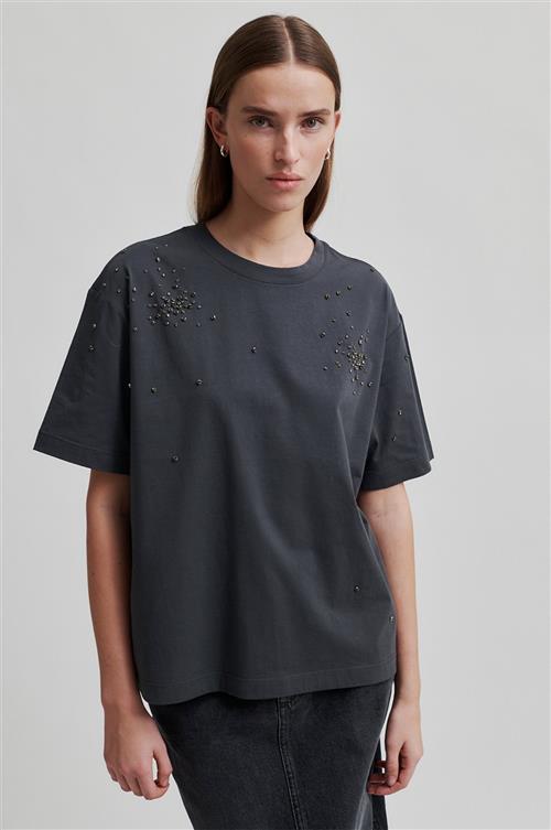 Se Second Female Glitta Sparkling Tee Kvinde Volcanic Ash Kortærmede T-shirts Str XL - Bomuld hos Magasin ved Magasin