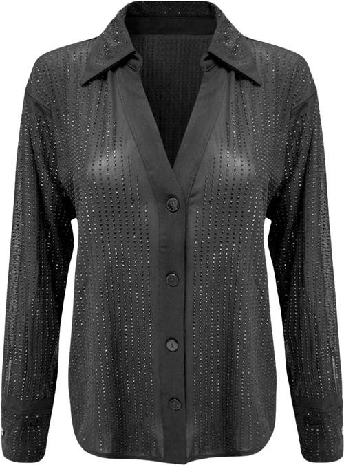 Se OW Collection Opal Rhinestone Shirt Kvinde Black Caviar Langærmede Skjorter Str L - Nylon hos Magasin ved Magasin