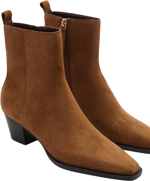 MANGO Heel Suede Ankle Boot Kvinde Medium Brown Støvletter Str 40 - Læder hos Magasin