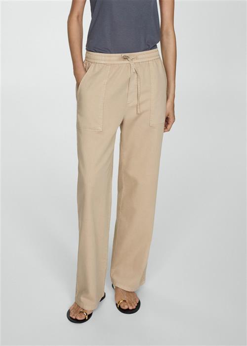 MANGO Elastic Waist Cotton Trousers Kvinde Lt Pastel Brown Bukser Med Brede Ben Str XS - hos Magasin